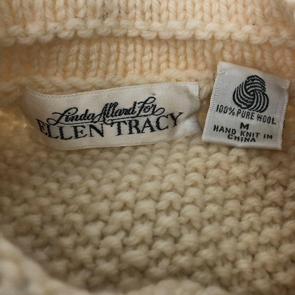 Linda Allard Ellen Tracy Wool Sweater Womens Size M Fisherman Knit Vintage Tunic - Picture 6 of 7